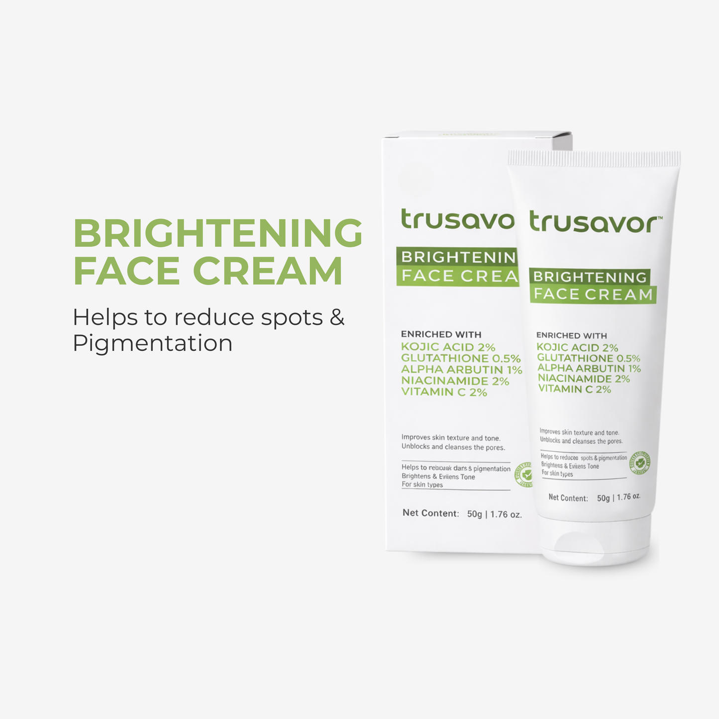 Trusavor Brightening Face Cream | Kojic Acid, Glutathione & Alpha Arbutin | Sweet Almond Oil & Chamomile | Radiance Boosting Daily Moisturizer | Non-Greasy | For Women & Men | All Skin Types | 50 gm