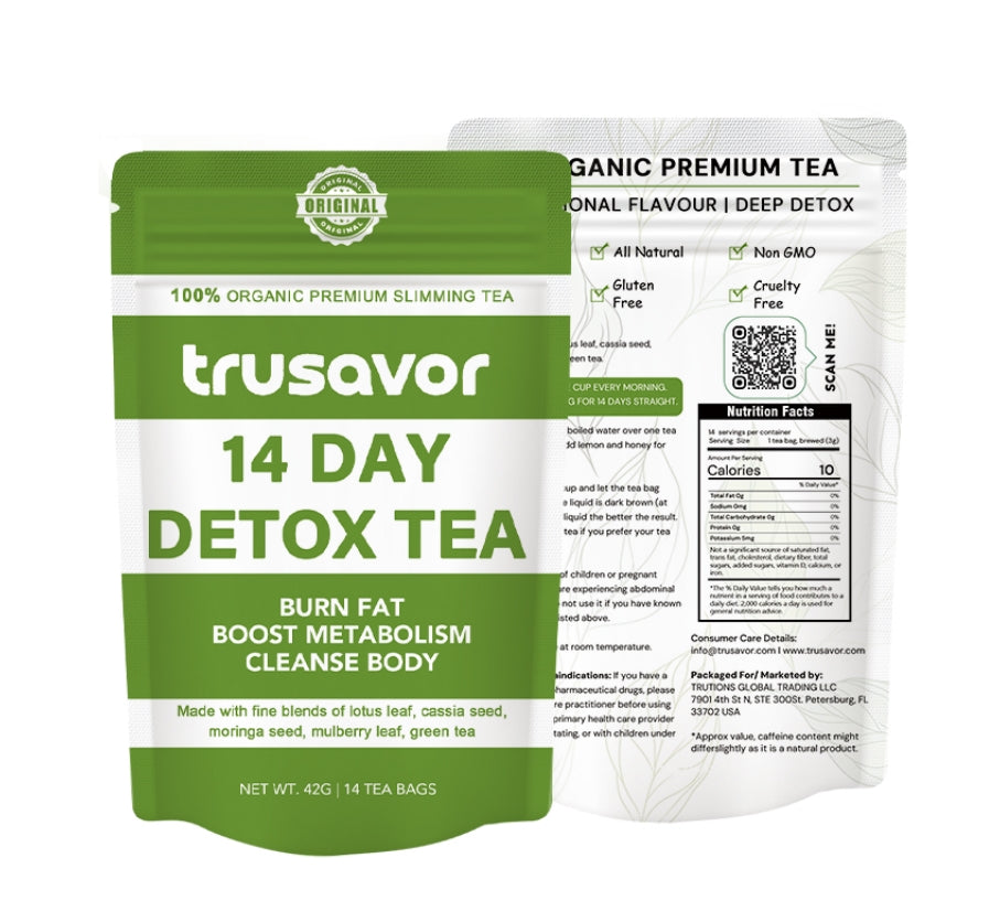 Trusavor 14 Day Detox Tea 100% Organic Tea Burns Fat, Boosts Metabolism Cleanses Body