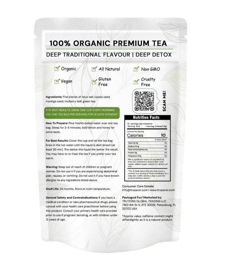 Trusavor 14 Day Detox Tea 100% Organic Tea Burns Fat, Boosts Metabolism Cleanses Body
