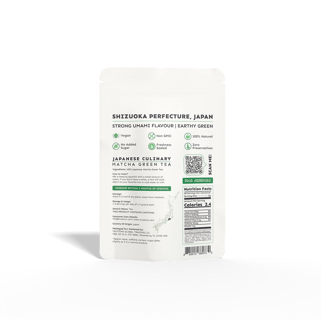 Trusavor Japanese Culinary Matcha Green Tea – Shizuoka Perfection in Every Sip (50GM)