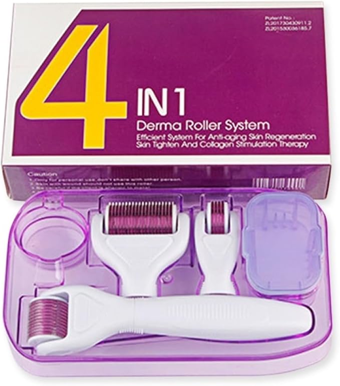 4 in 1 Derma Roller Kit For Face Eye and Skin Care 1.5MM 1MM 0.5MM Microneedle Roller Body Derma Roller with 1200 needles for Skin Regeneration, Anti Ageing, Wrinkle Cellulite Collagen Stimulation