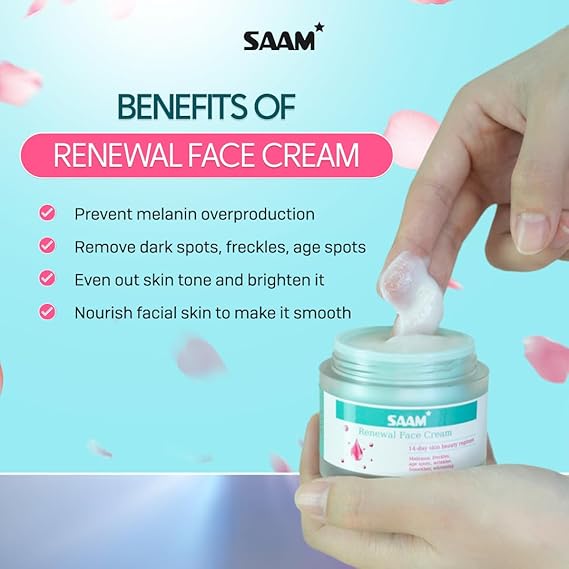 Saam Renewal Face Cream | Melasma, Freckles, Age Spots & Dark Spots | With Alpha Arbutin and Kojic Acid | 50g