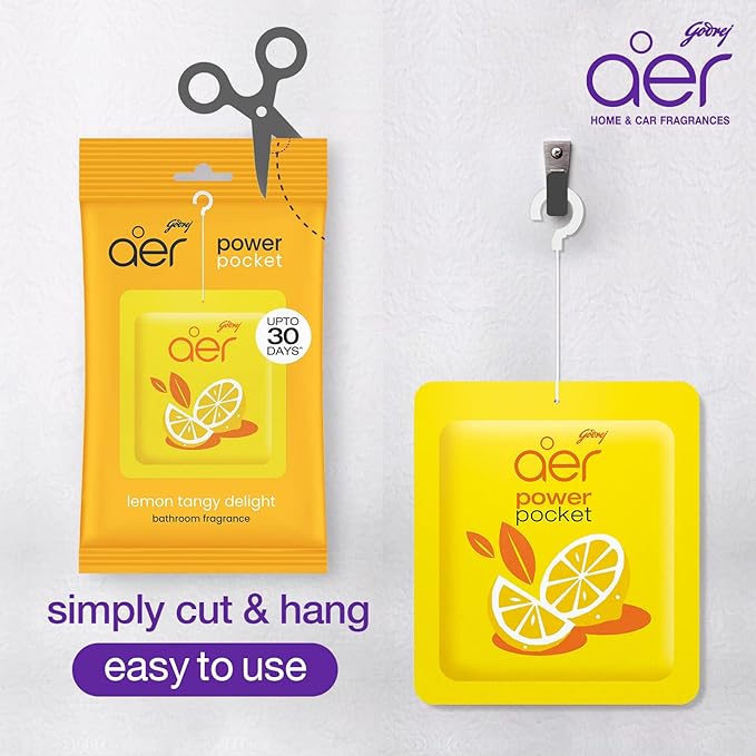 Godrej aer Power Pocket Air Freshener- Bathroom and Toilet Lasts Up to 30 days Assorted Pack of 5 (50g), Multicolour