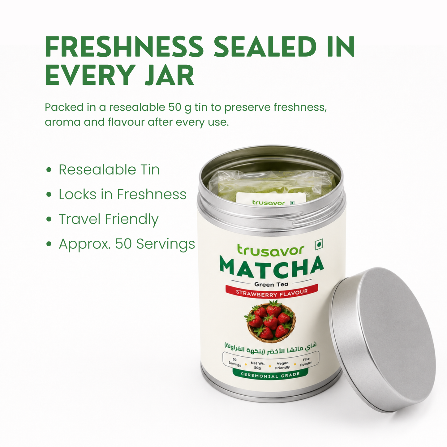 Trusavor Matcha Green Tea Powder Strawberry Flavour 50g Jar | Premium Japanese Matcha from Shizuoka District