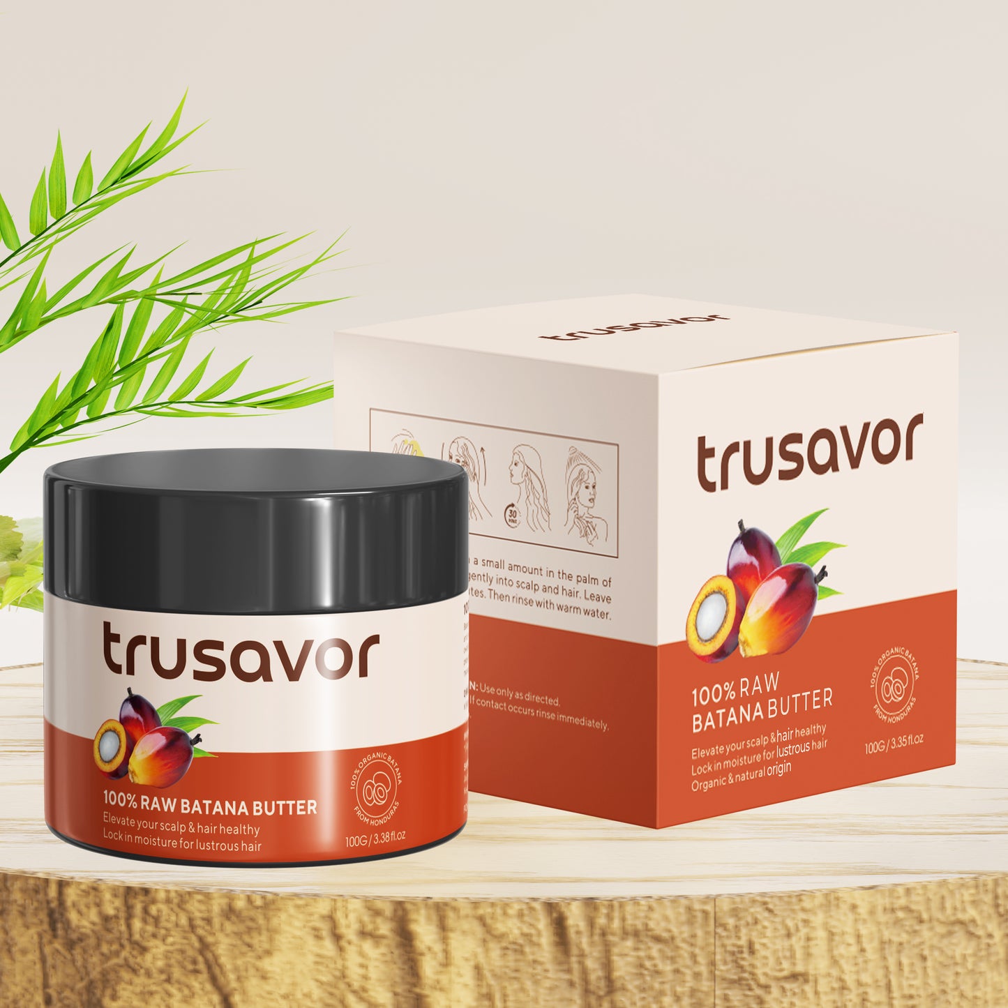 Trusavor 100% Raw Batana Butter, Organic Hair Care Oil Treatment, Natural Moisturizer with Rosemary, 100g/3.35fl.oz