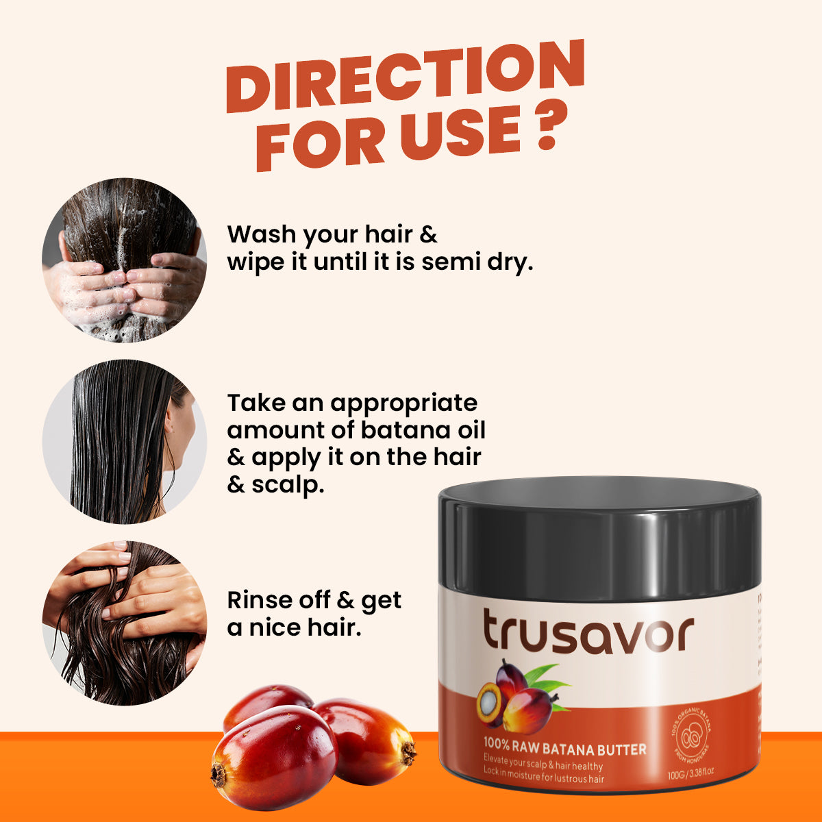 Trusavor 100% Raw Batana Butter, Organic Hair Care Oil Treatment, Natural Moisturizer with Rosemary, 100g/3.35fl.oz