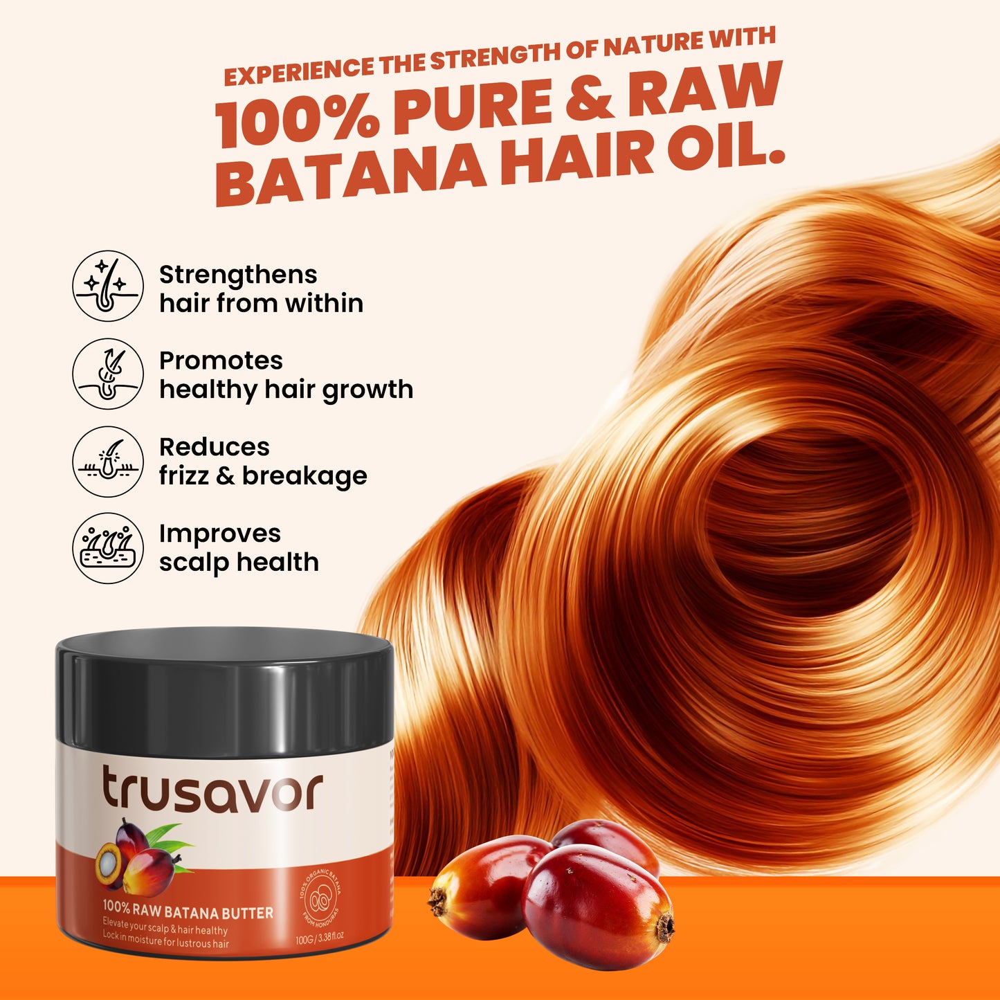 Trusavor 100% Raw Batana Butter, Organic Hair Care Oil Treatment, Natural Moisturizer with Rosemary, 100g/3.35fl.oz