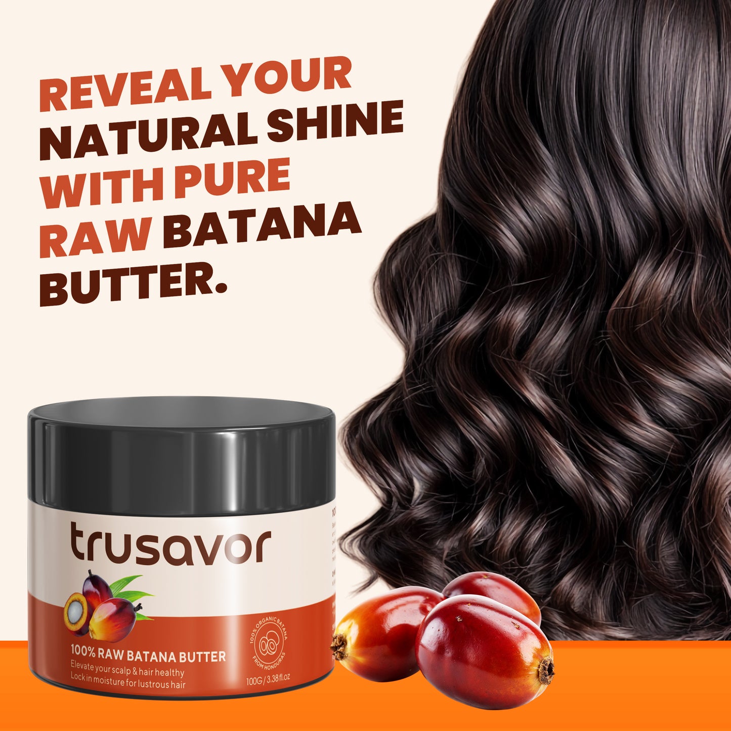Trusavor 100% Raw Batana Butter, Organic Hair Care Oil Treatment, Natural Moisturizer with Rosemary, 100g/3.35fl.oz