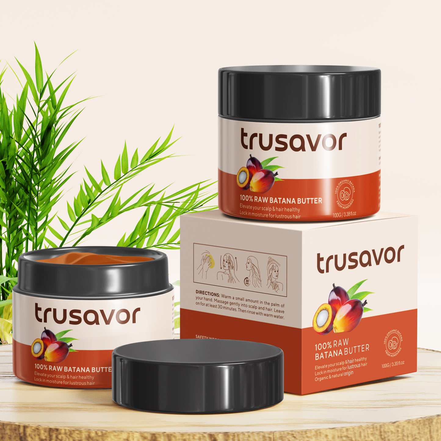 Trusavor 100% Raw Batana Butter, Organic Hair Care Oil Treatment, Natural Moisturizer with Rosemary, 100g/3.35fl.oz