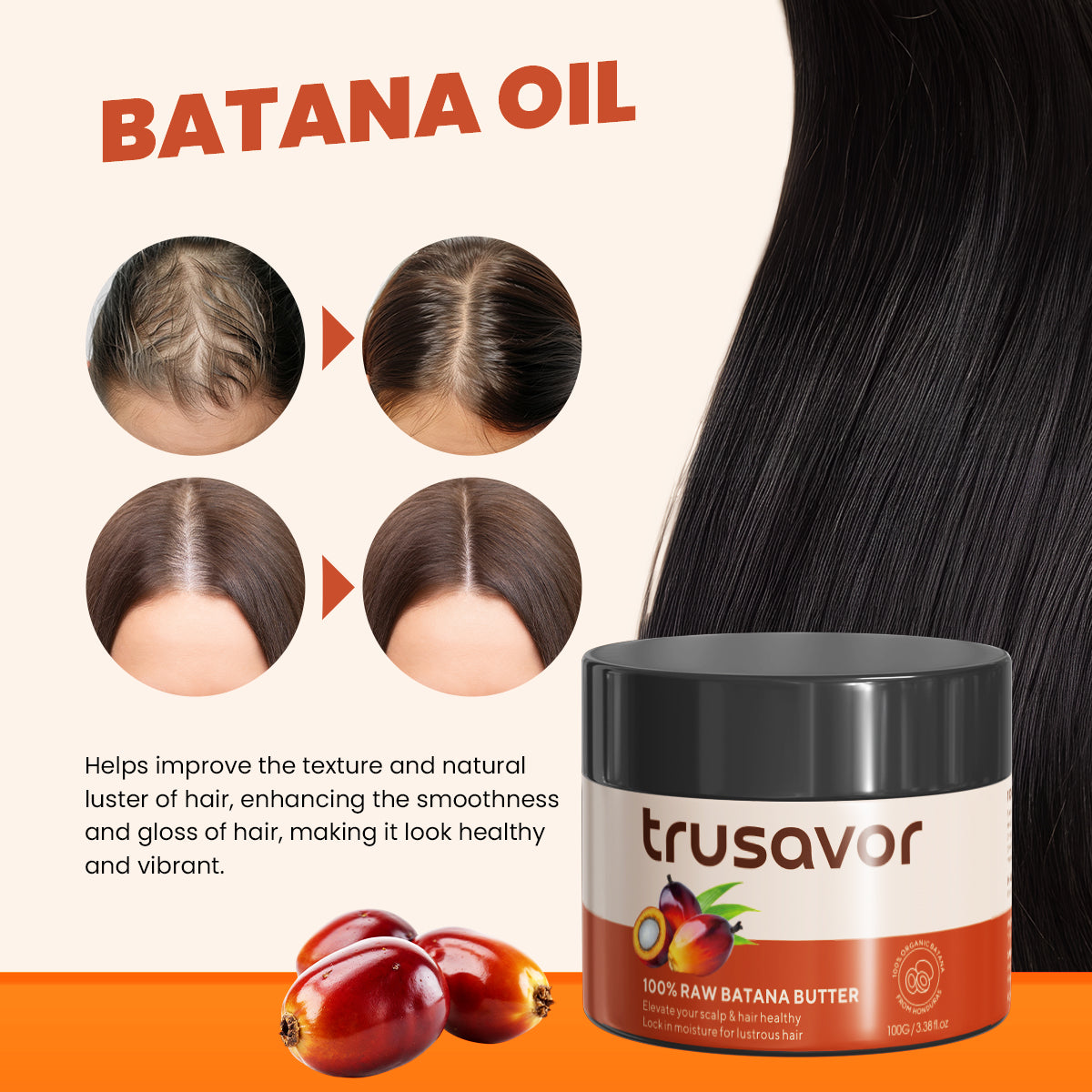 Trusavor 100% Raw Batana Butter, Organic Hair Care Oil Treatment, Natural Moisturizer with Rosemary, 100g/3.35fl.oz