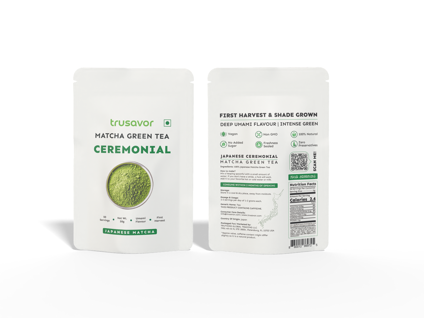 Trusavor Ceremonial Matcha Green Tea, First Harvest, Japanese, 50g, Deep Umami Flavour