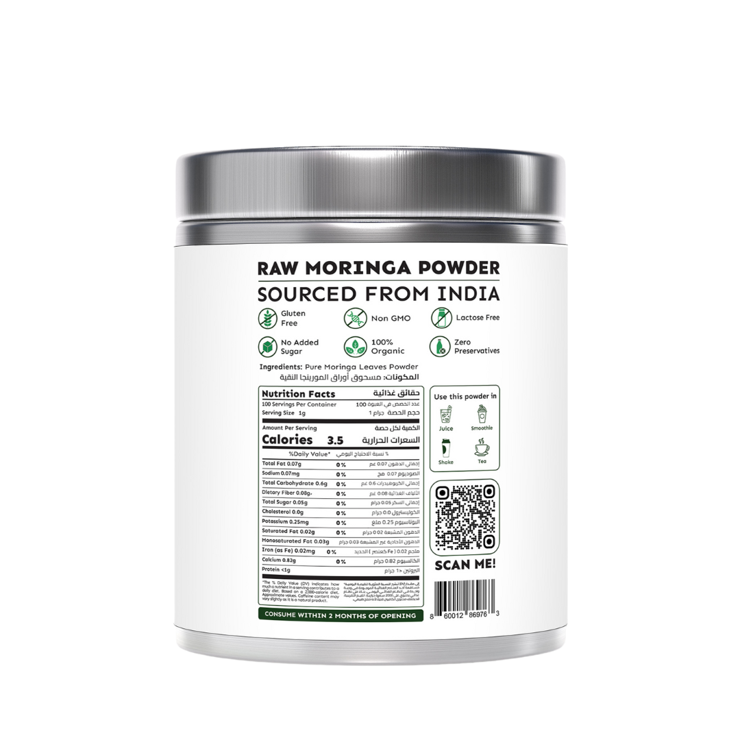 Moringa Powder, 100g, Farm Fresh Natural, Sourced from India , 100% Organic & Pure | Rich in Vitamins, Minerals & Amino Acids |
