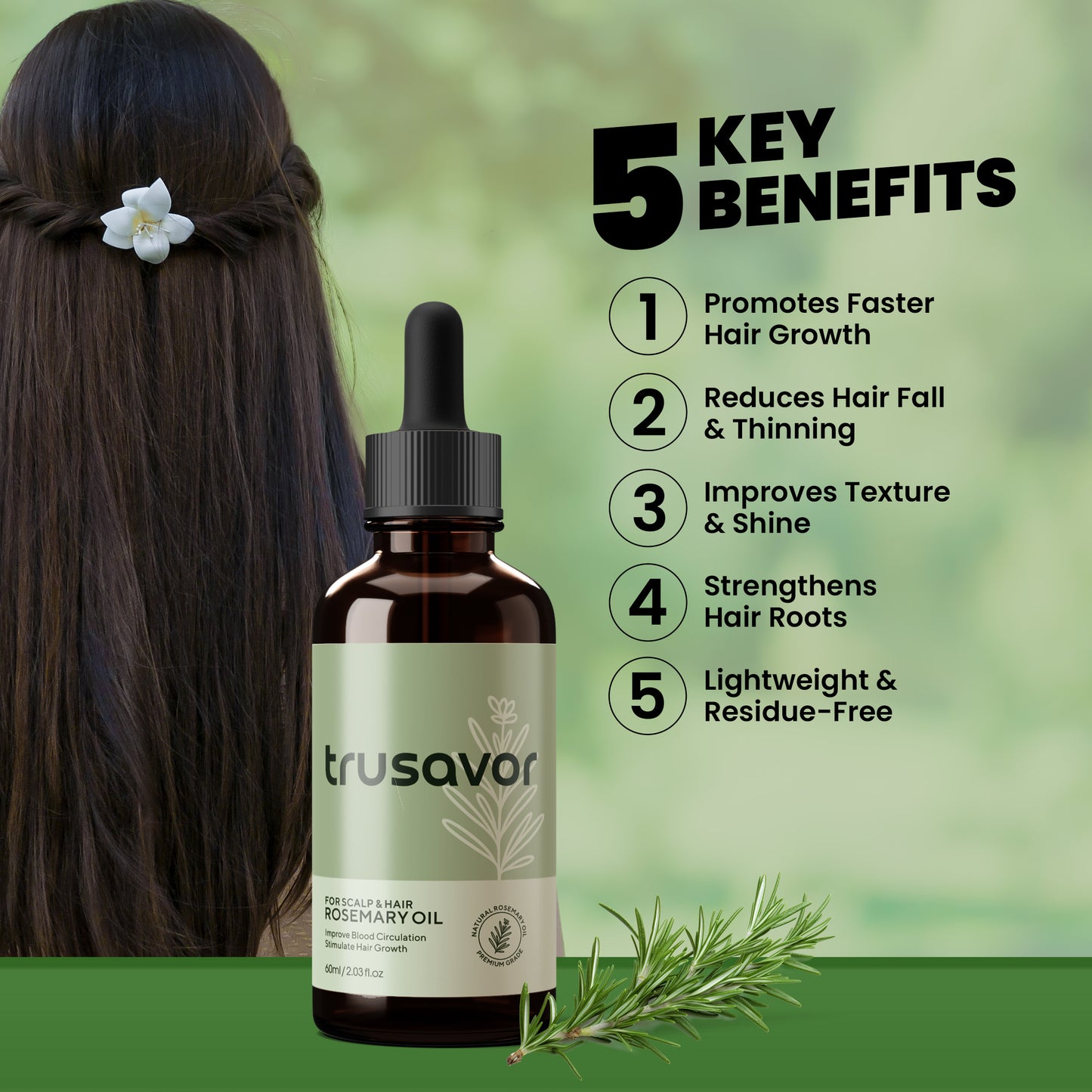 Trusavor Rosemary Hair Growth Oil, Natural Scalp Treatment, 60ml/2.03fl.oz, Australian Made, With Essential Oils