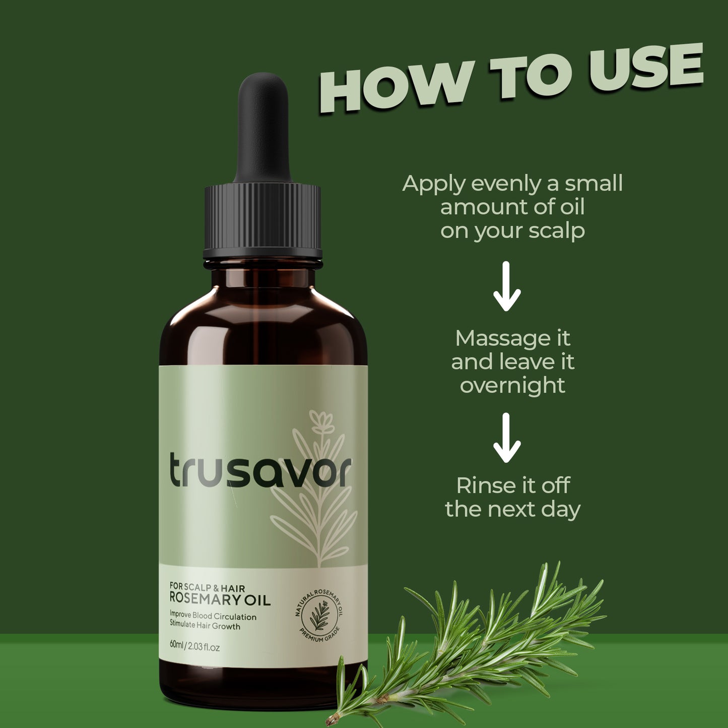 Trusavor Rosemary Hair Growth Oil, Natural Scalp Treatment, 60ml/2.03fl.oz, Australian Made, With Essential Oils