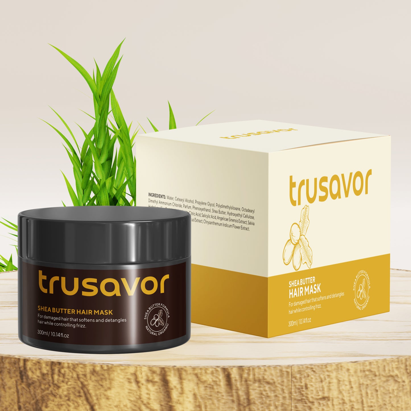 Trusavor Shea Butter Hair Mask, Nourishing Treatment for Damaged Hair, Frizz Control, 300ml