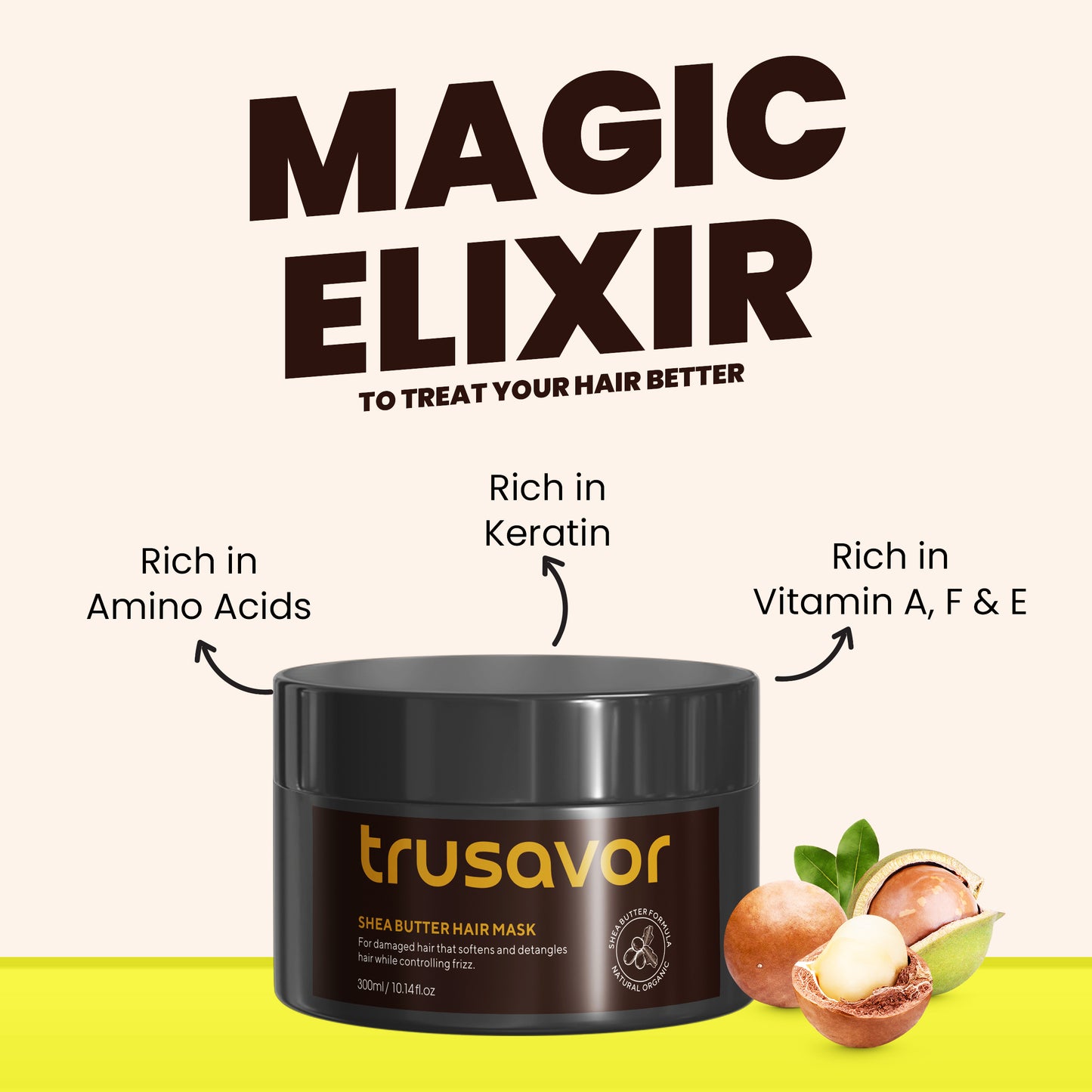 Trusavor Shea Butter Hair Mask, Nourishing Treatment for Damaged Hair, Frizz Control, 300ml