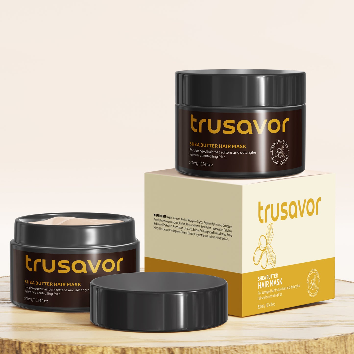 Trusavor Shea Butter Hair Mask, Nourishing Treatment for Damaged Hair, Frizz Control, 300ml