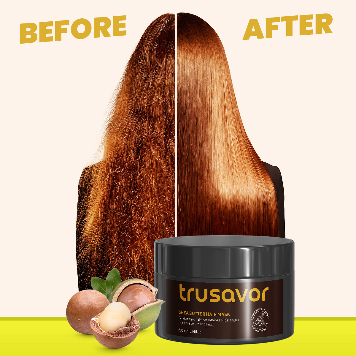 Trusavor Shea Butter Hair Mask, Nourishing Treatment for Damaged Hair, Frizz Control, 300ml