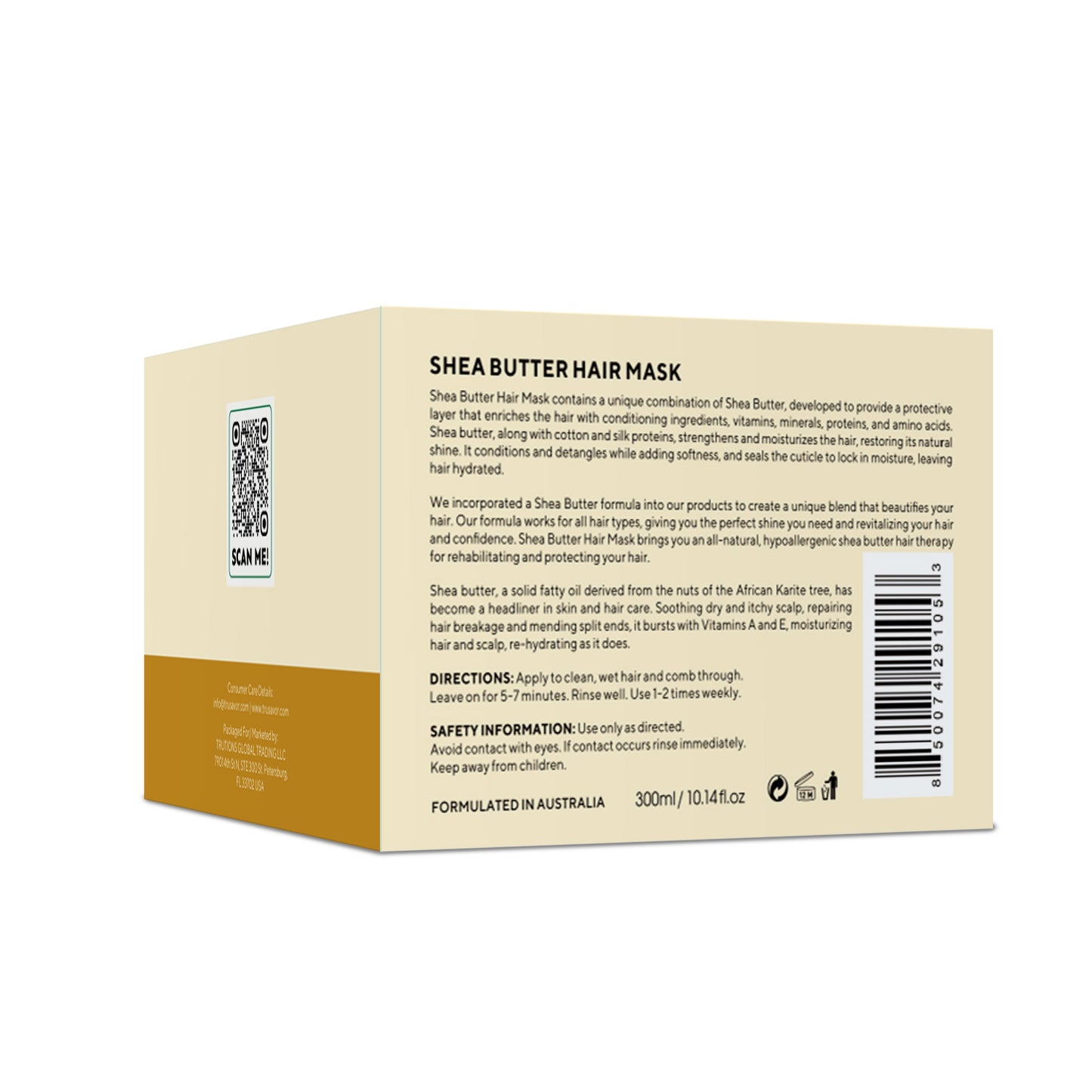 Trusavor Shea Butter Hair Mask, Nourishing Treatment for Damaged Hair, Frizz Control, 300ml