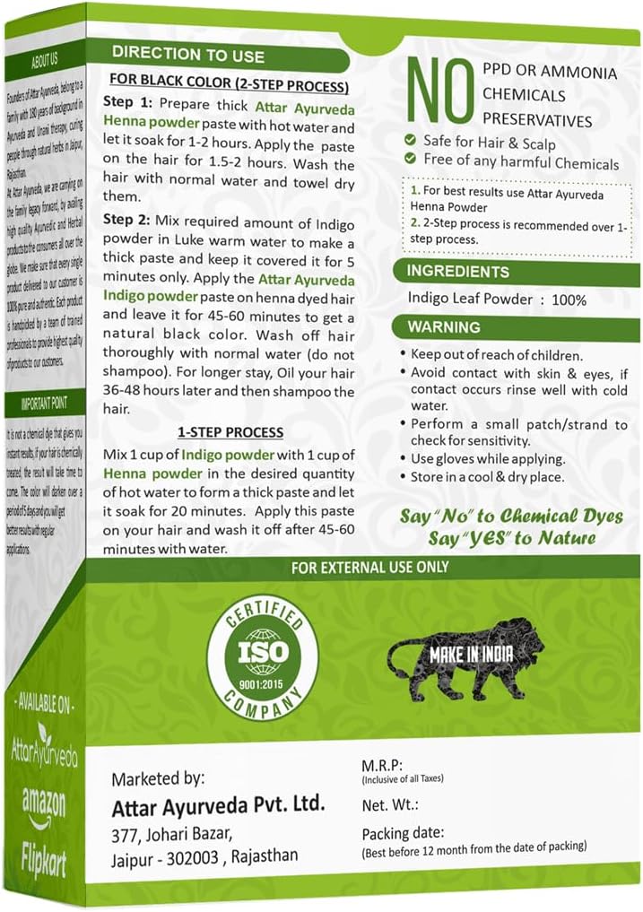 Attar Ayurveda Indigo Powder for black Hair (200 grams)