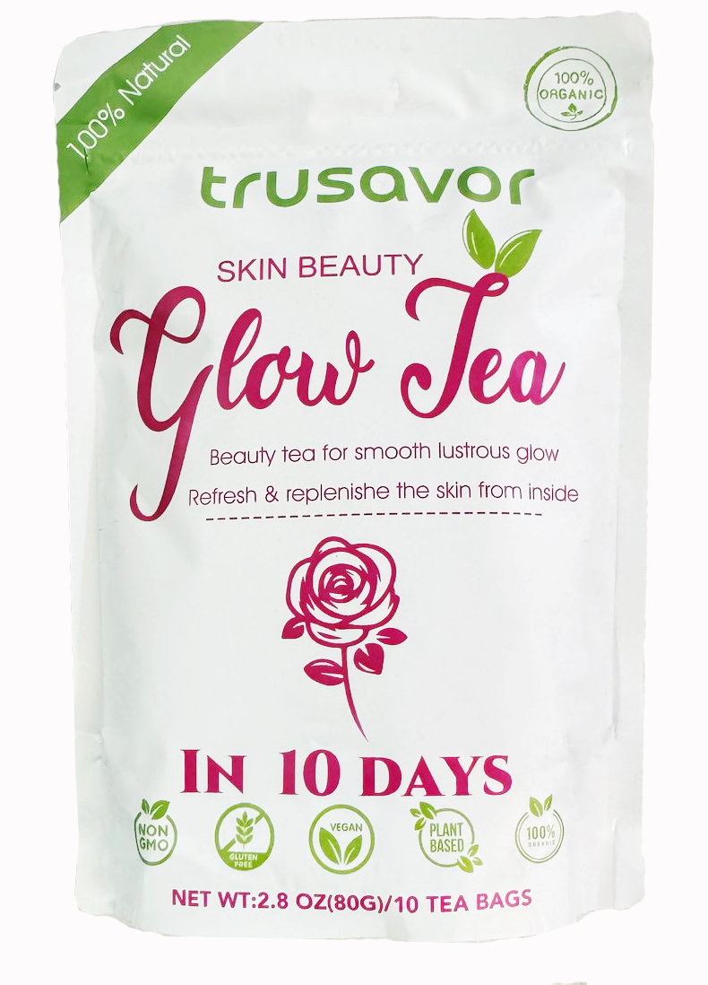Trusavor Organic Glow Tea for Skin Beauty, 10 Tea Bags, 80g, Traditional Herbal Blend with Rose and Mulberry
