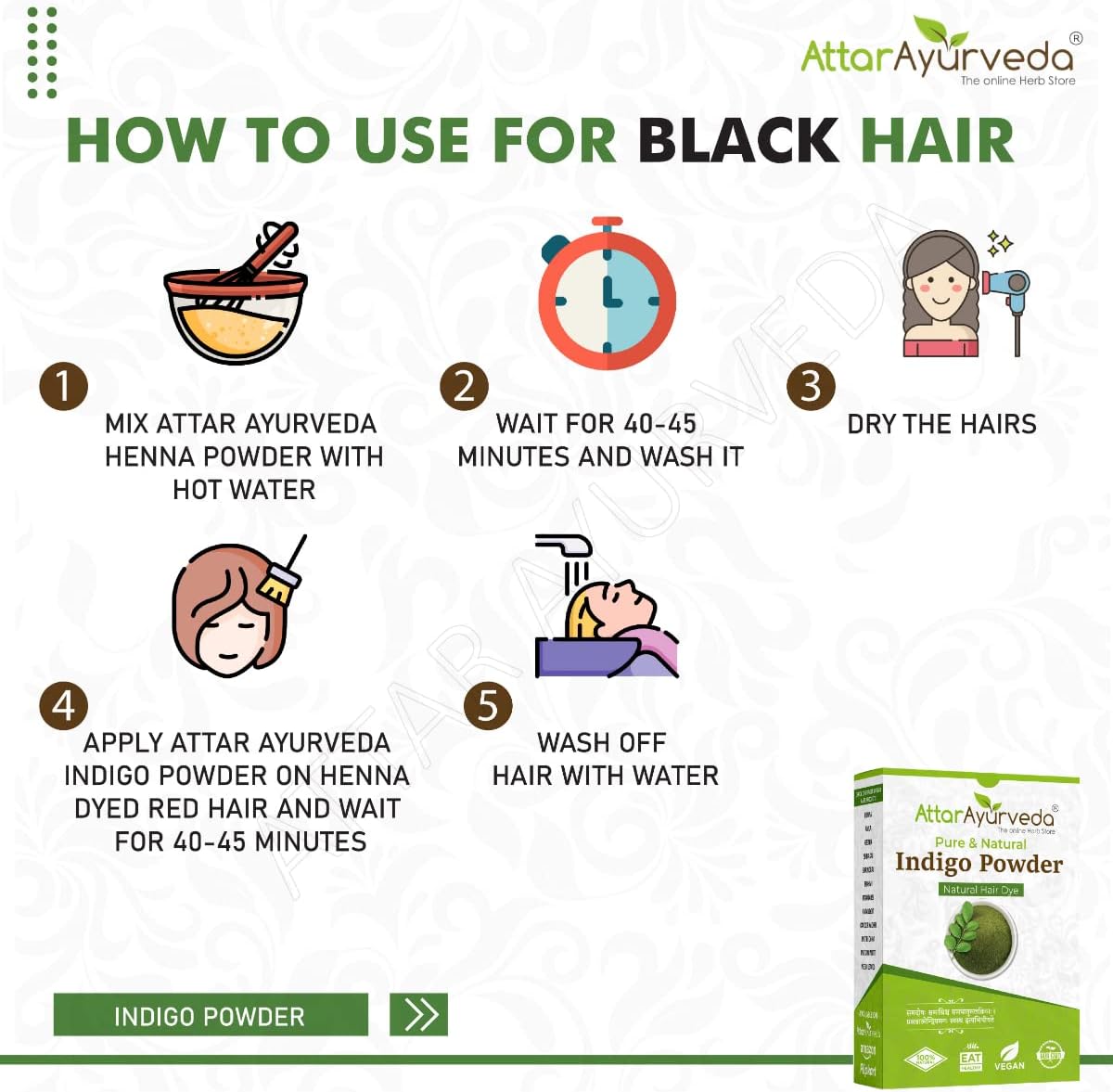 Attar Ayurveda Indigo Powder for black Hair (200 grams)