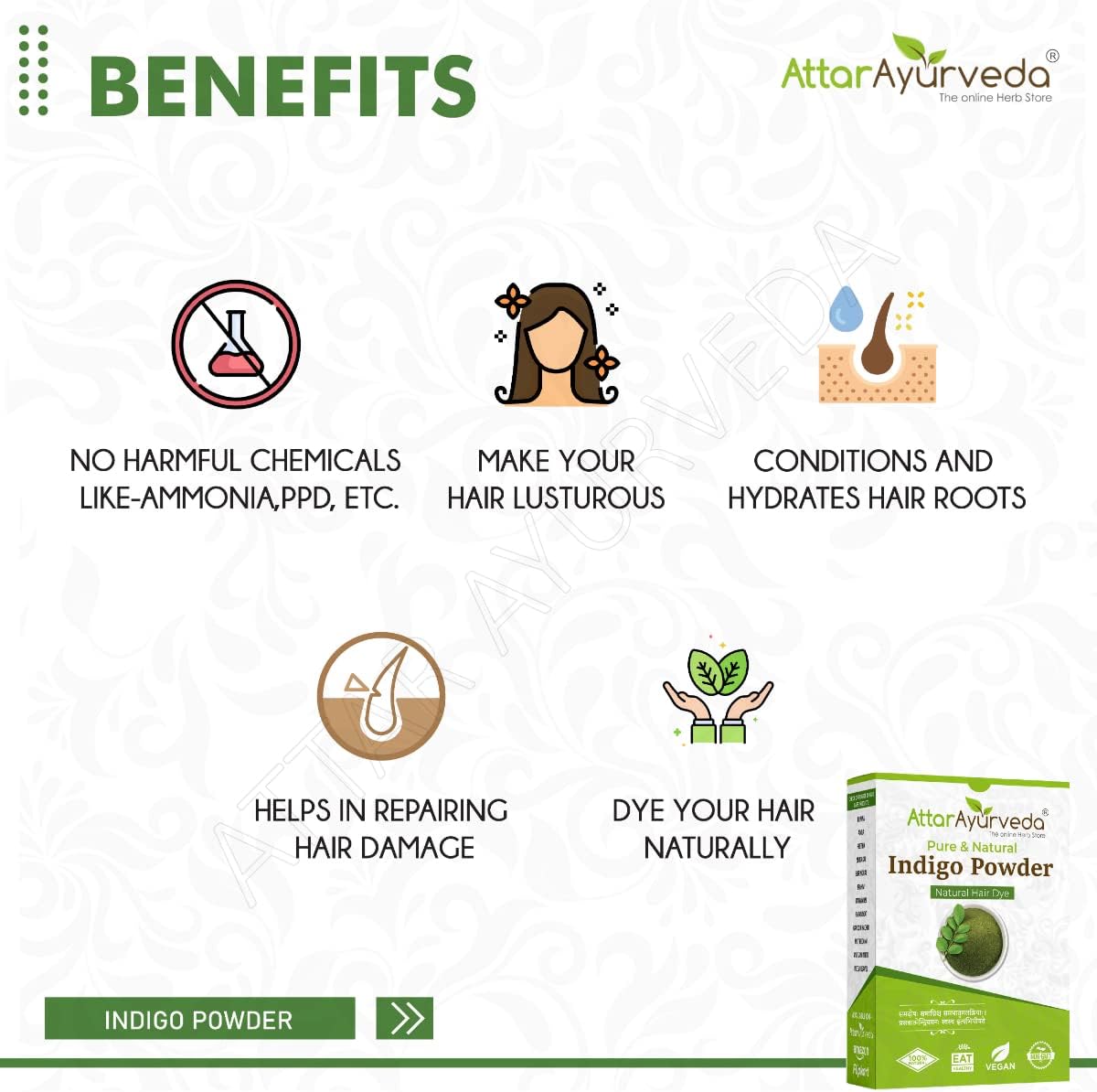 Attar Ayurveda Indigo Powder for black Hair (200 grams)