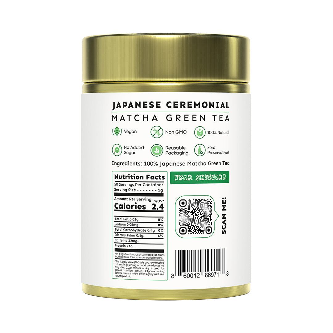 Trusavor Japanese Ceremonial Matcha Green Tea, 50g, Vegan, Non-GMO, From Shizuoka Japan , Deep Umami Flavour