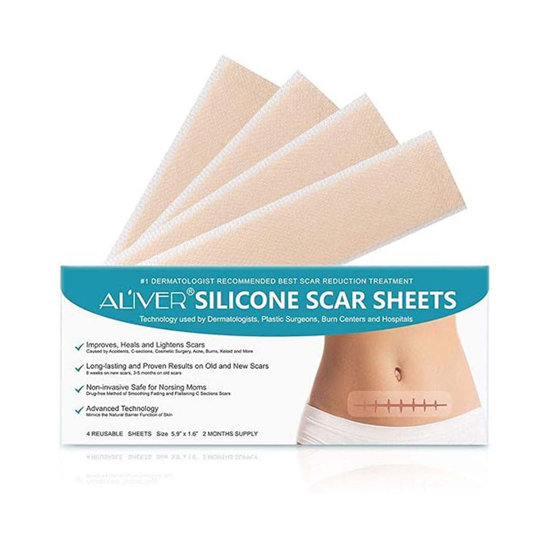 Silicone Scar Sheets, Scar Removal Patch, Treat Scars Caused by Keloid, C-Section, Hypertrophic, Pregnancy, Surgery, Burn, Acne and Stretch Marks, 5.9" x 1.6", 4 Reusable Sheets