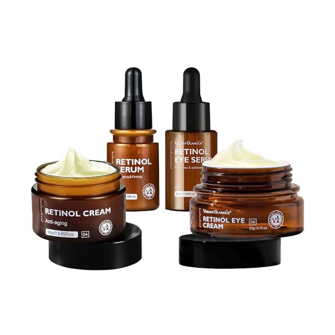 Retinol Face Cream and Retinol Face Serum and Retinol Eye Cream and Retinol Eye Serum 4 pcs set combination Anti-aging Firming Moisturizing Fade Fine Lines Deep Care