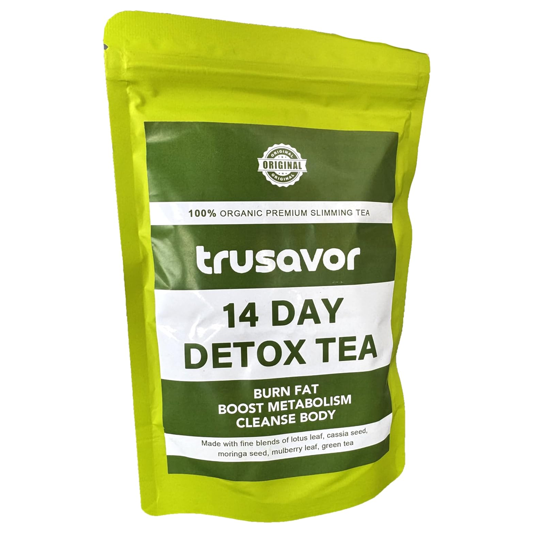 Trusavor 14 Day Detox Tea 100% Organic Tea Burns Fat, Boosts Metabolism Cleanses Body