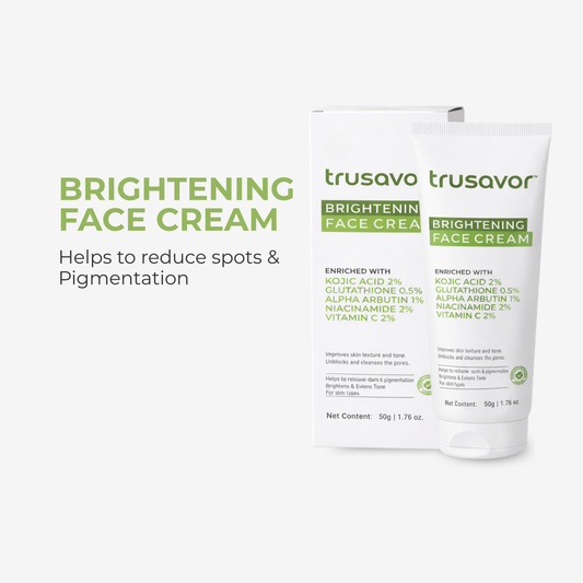 Trusavor Brightening Face Cream | Kojic Acid, Glutathione & Alpha Arbutin | Sweet Almond Oil & Chamomile | Radiance Boosting Daily Moisturizer | Non-Greasy | For Women & Men | All Skin Types | 50 gm