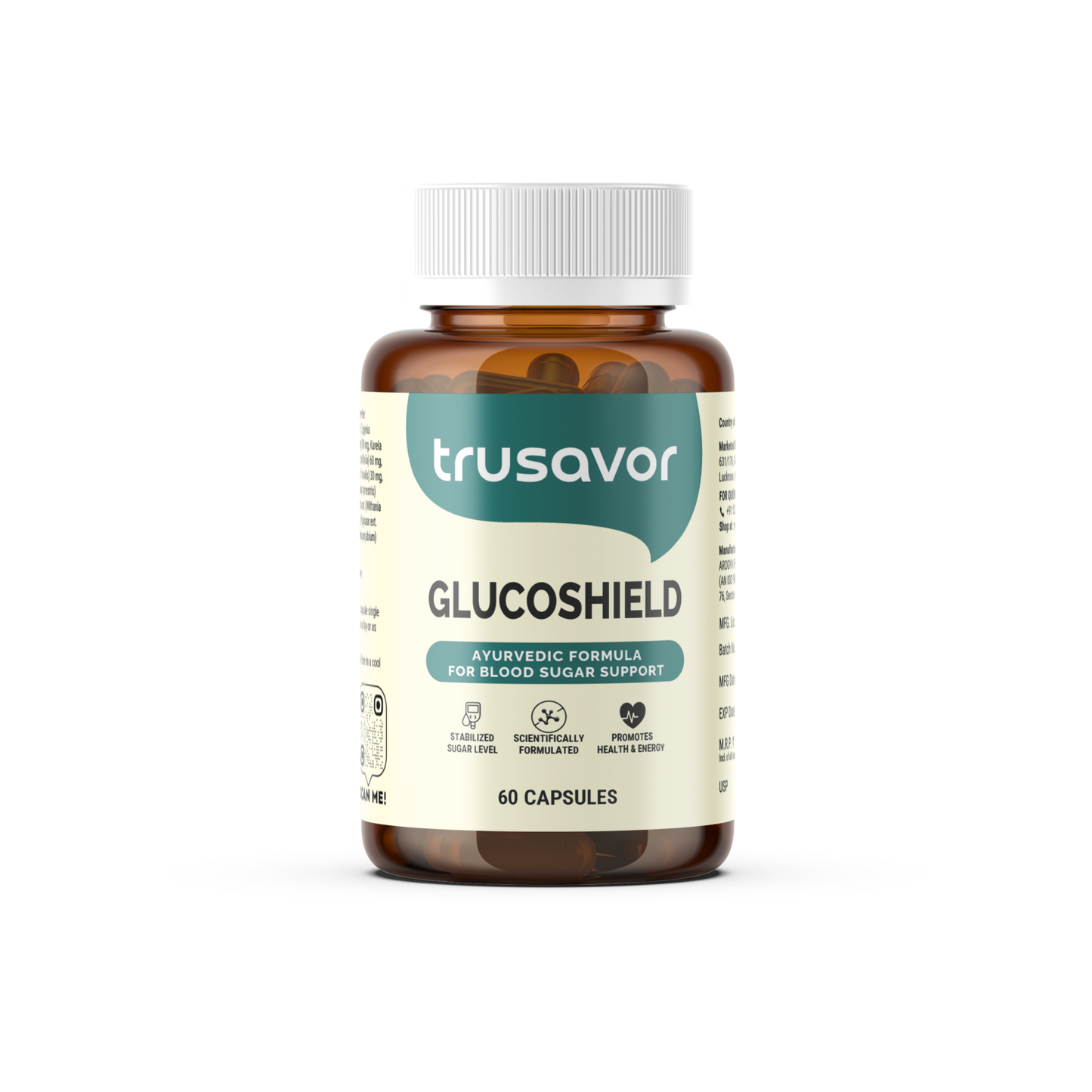 Trusavor Glucoshield | Ayurvedic Herbal Supplement for Daily Blood Sugar Wellness Support | 60 Vegetarian Capsules