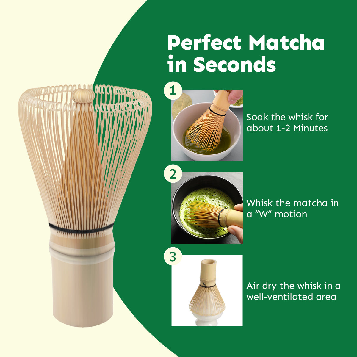 Trusavor Matcha Whisk Set, Traditional Bamboo Chasen with Stand and Scoop, Green and Natural, Manual Tea Preparation Kit
