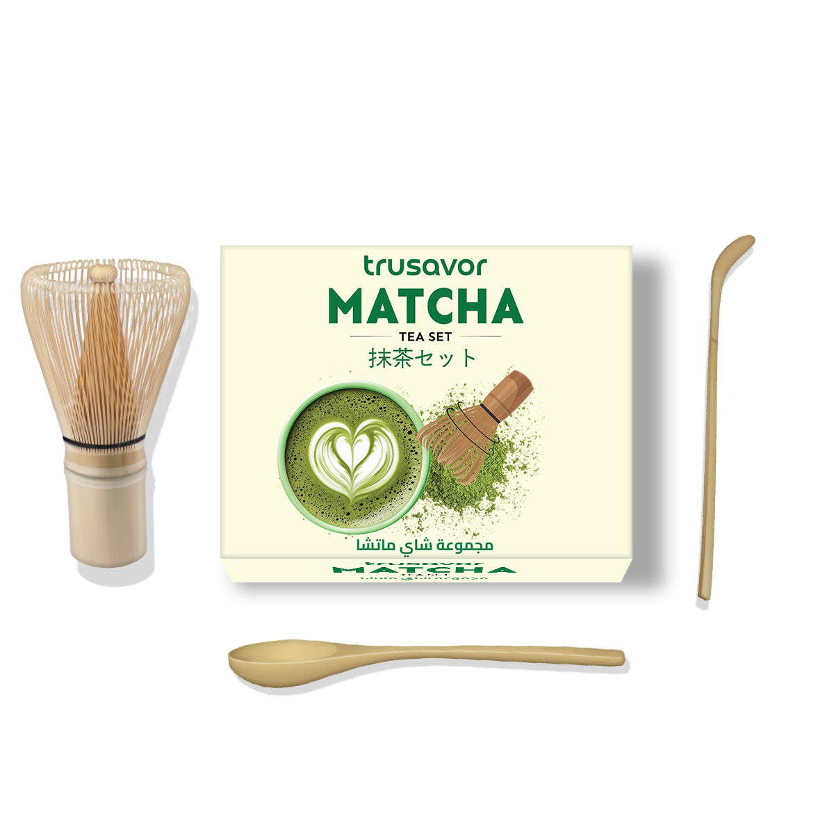 Trusavor Traditional Matcha Tea Set, Green Ceramic Bowl and Whisk, Complete Kit with Bamboo Tools for Hot and Iced Matcha Preparation