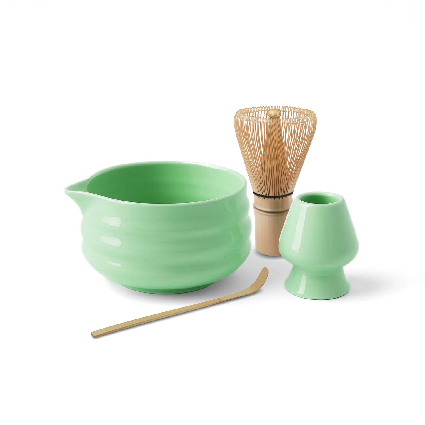 Trusavor Traditional Matcha Tea Set, Green Ceramic Bowl and Whisk, Complete Kit with Bamboo Tools for Hot and Iced Matcha Preparation