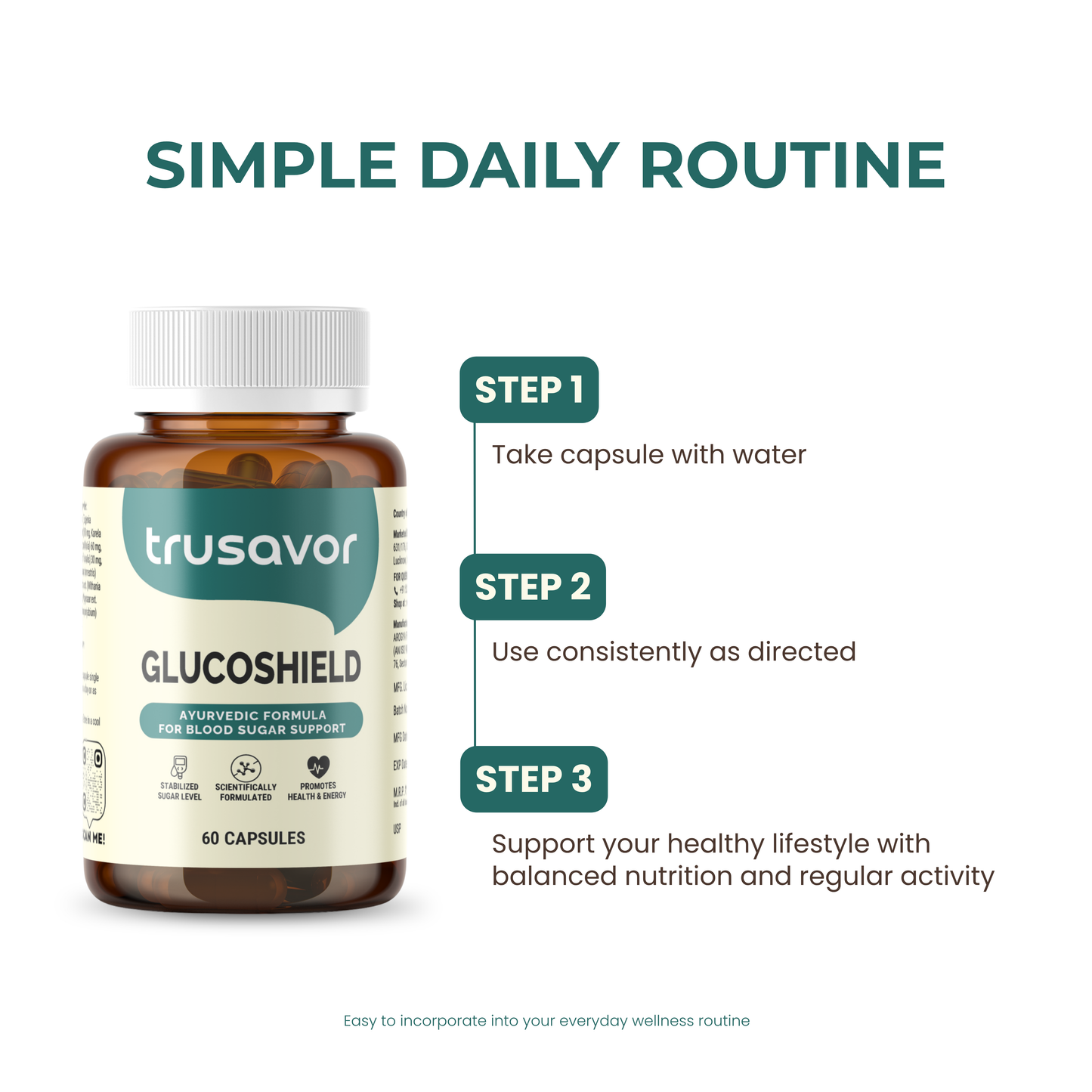 Trusavor Glucoshield | Ayurvedic Herbal Supplement for Daily Blood Sugar Wellness Support | 60 Vegetarian Capsules