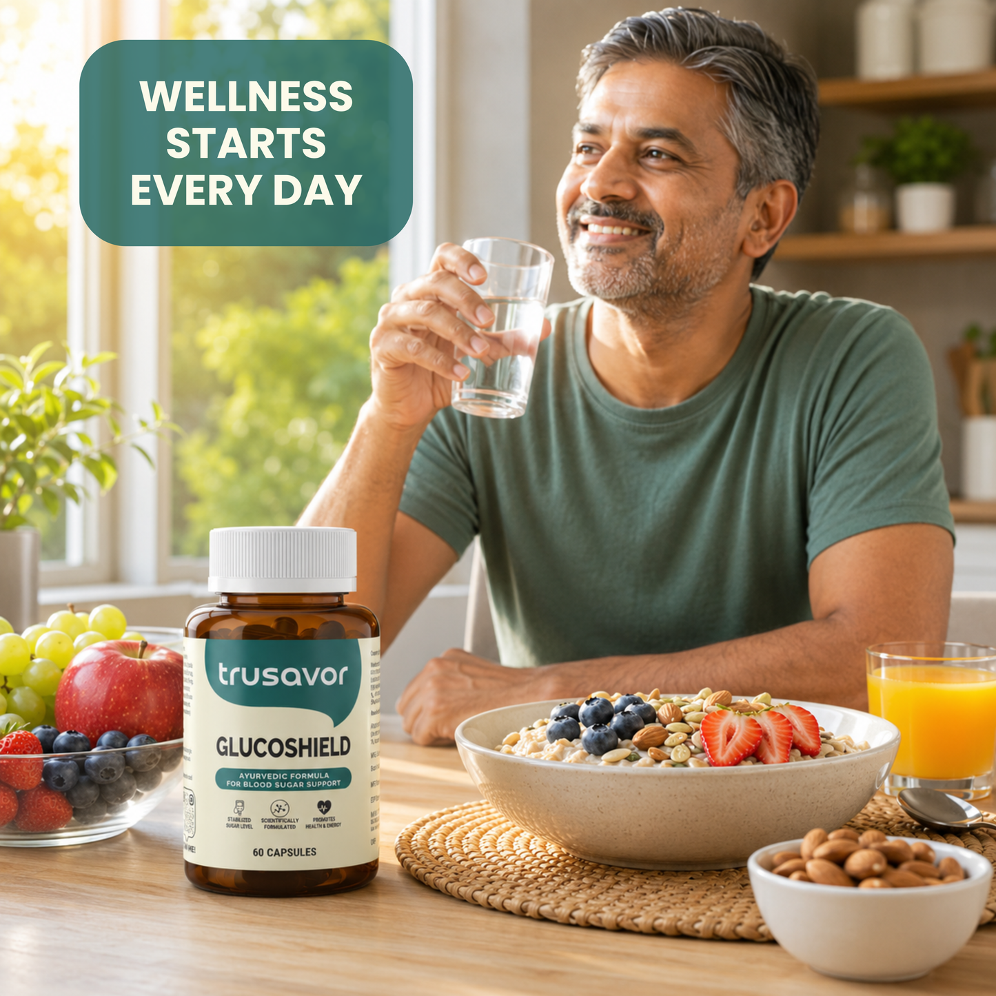 Trusavor Glucoshield | Ayurvedic Herbal Supplement for Daily Blood Sugar Wellness Support | 60 Vegetarian Capsules