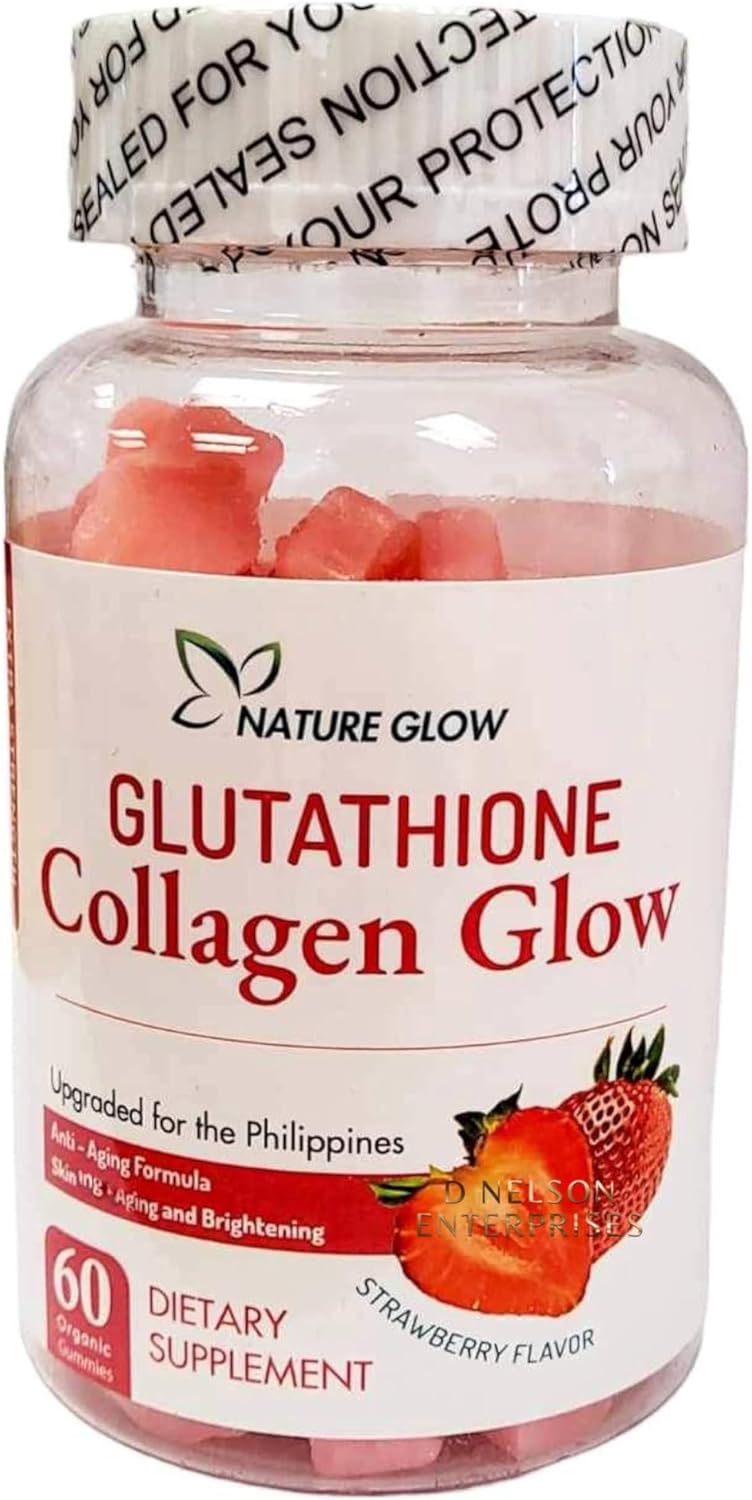 Nature Glow Glutathione Collagen Glow Dietary Supplement – Strawberry Flavor – Anti-Aging Formula – 60 Liquid Gummies