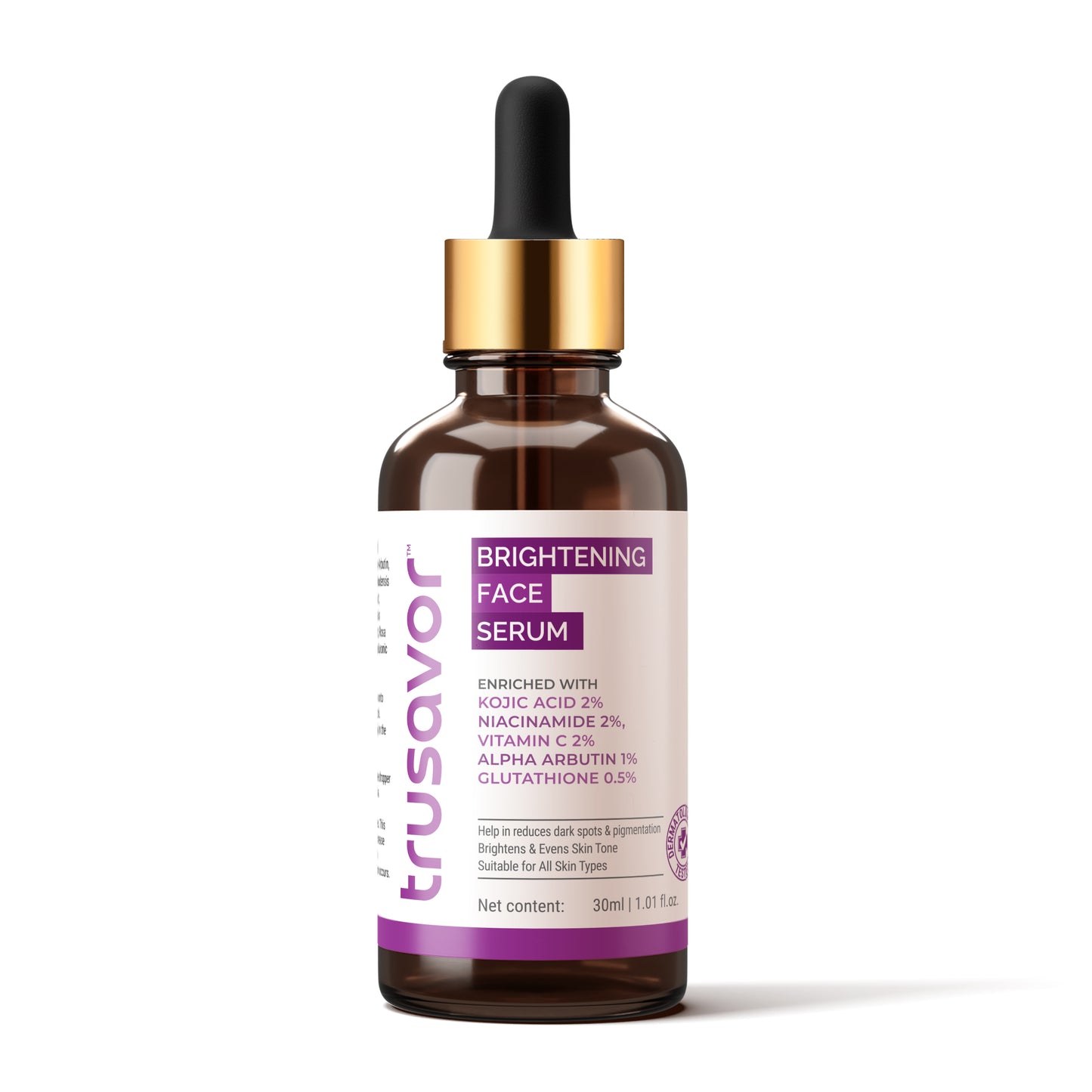 Trusavor Brightening Face Serum | Kojic Acid, Glutathione, Alpha Arbutin & Vitamin C | Hyaluronic Acid & Squalane | Fades Dark Spots & Hyperpigmentation | Lightweight | For Women & Men | 30 ml