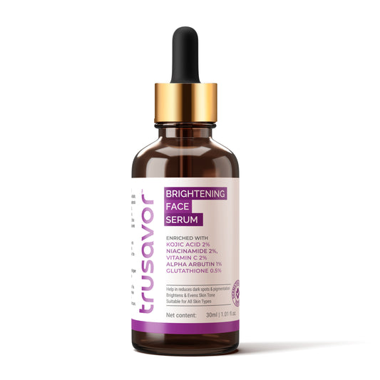 Trusavor Brightening Face Serum | Kojic Acid, Glutathione, Alpha Arbutin & Vitamin C | Hyaluronic Acid & Squalane | Fades Dark Spots & Hyperpigmentation | Lightweight | For Women & Men | 30 ml
