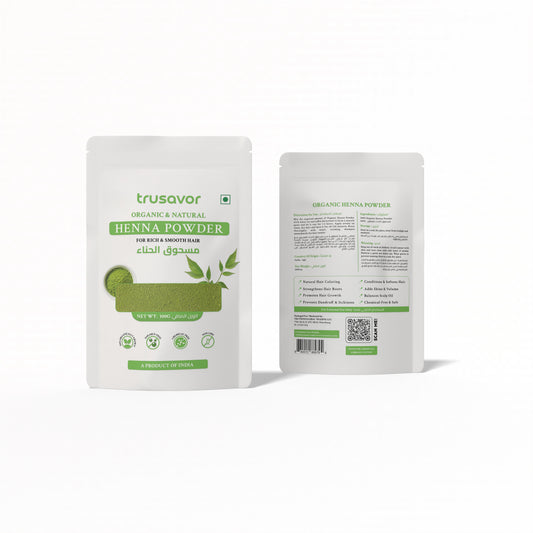 Trusavor Organic & Natural Henna Powder for Hair – 100g | Pure Herbal Mehndi for Hair Coloring, Hair Growth & Dandruff Control | Chemical-Free | Made in India
