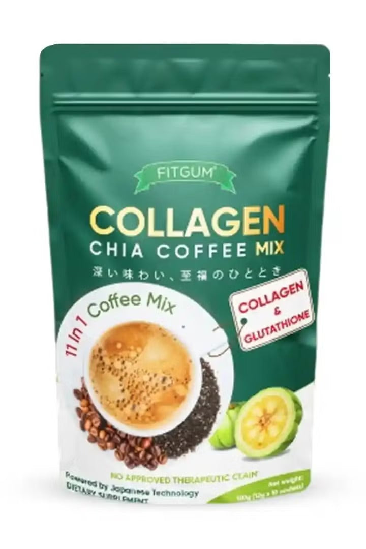 FitGum Collagen Chia Coffee Mix — 11 in 1 Coffee Blend  Instant Coffee with Collagen, Glutathione &amp; Chia Seeds
