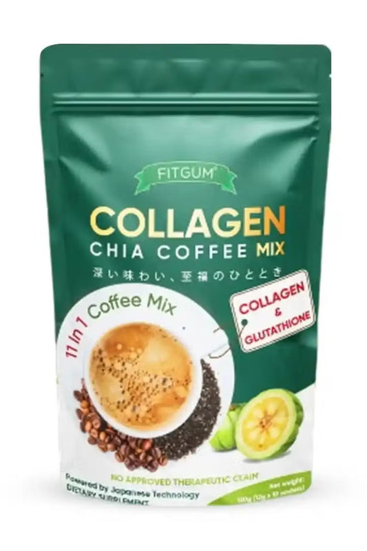 FitGum Collagen Chia Coffee Mix — 11 in 1 Coffee Blend  Instant Coffee with Collagen, Glutathione &amp; Chia Seeds