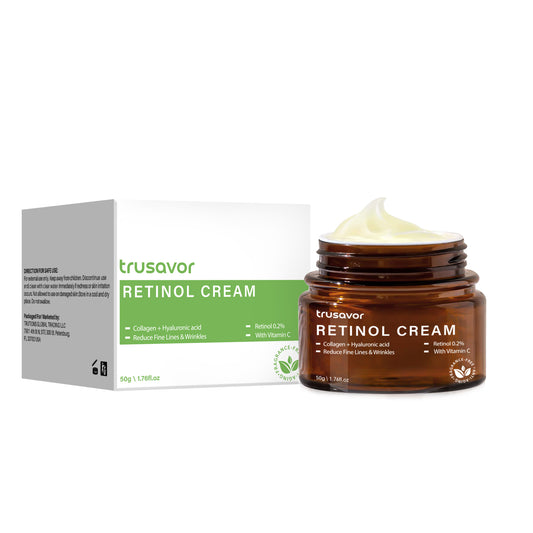 Trusavor Retinol Cream with 0.2% Retinol, Collagen, Hyaluronic Acid & Vitamin C Anti Aging Cream to Reduce Fine Lines & Wrinkles – Fragrance-Free, 50g (1.76 fl.oz)