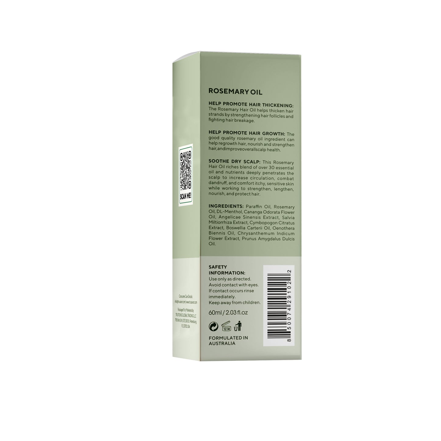 Trusavor Rosemary Hair Growth Oil, Natural Scalp Treatment, 60ml/2.03fl.oz, Australian Made, With Essential Oils