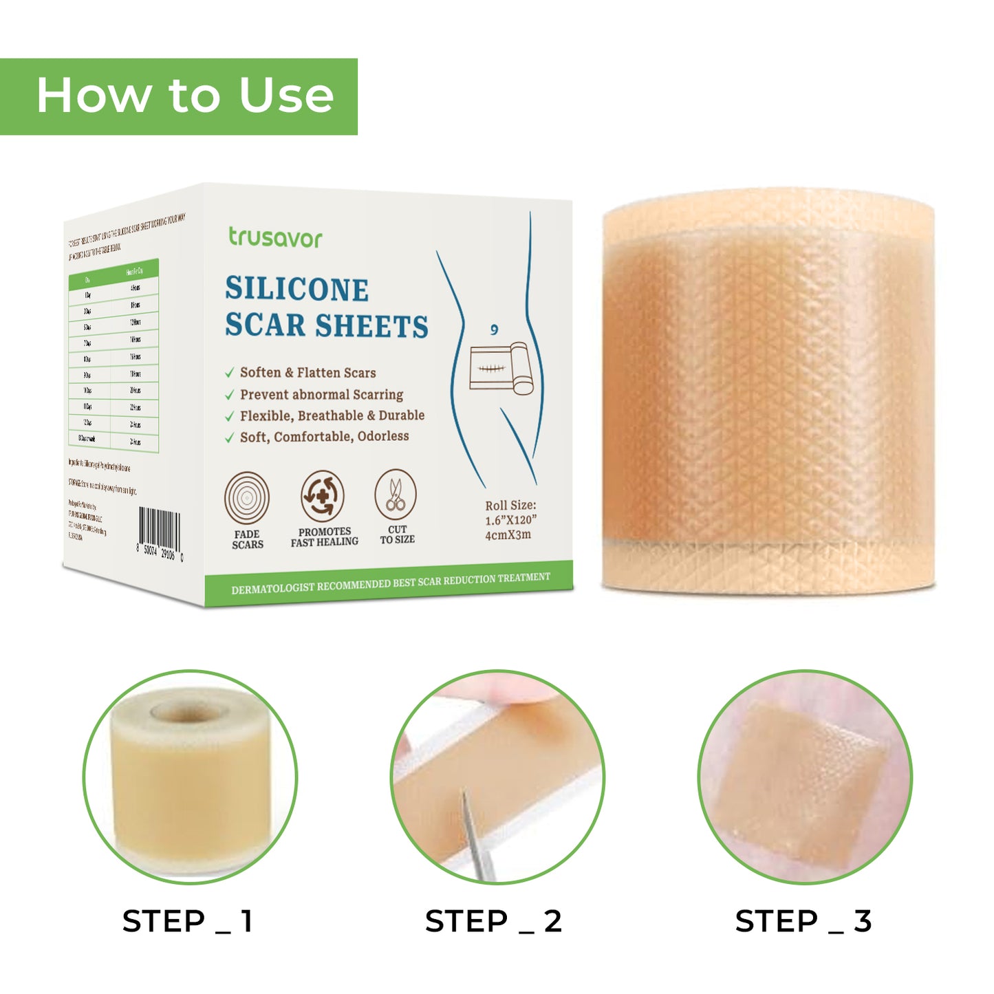 Trusavor Silicone Scar Sheets – Reusable, Breathable & Pain-Relieving Tape for Scar Treatment