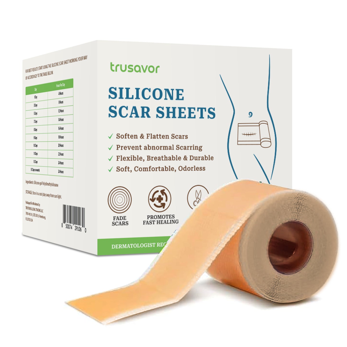 Trusavor Silicone Scar Sheets – Reusable, Breathable & Pain-Relieving Tape for Scar Treatment