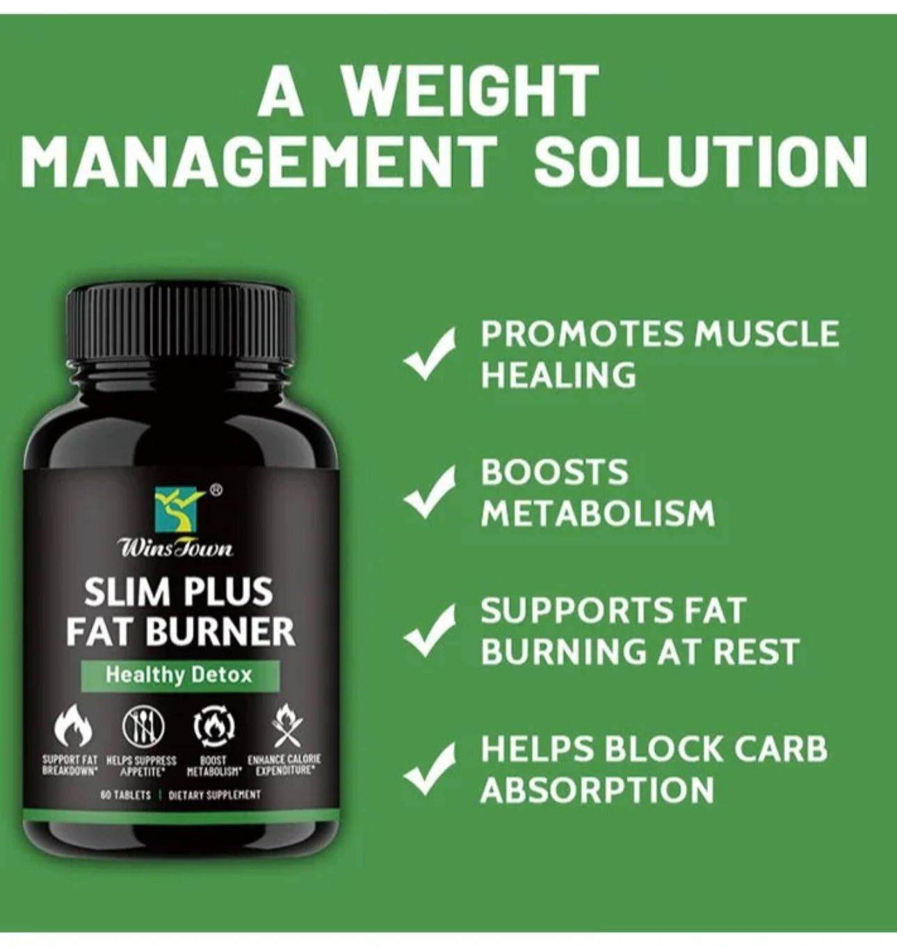 Wins Town Slim Plus Fat Burner Healthy Detox Burning Fat Slimming Tablets (Alternative Sleeve Gag)