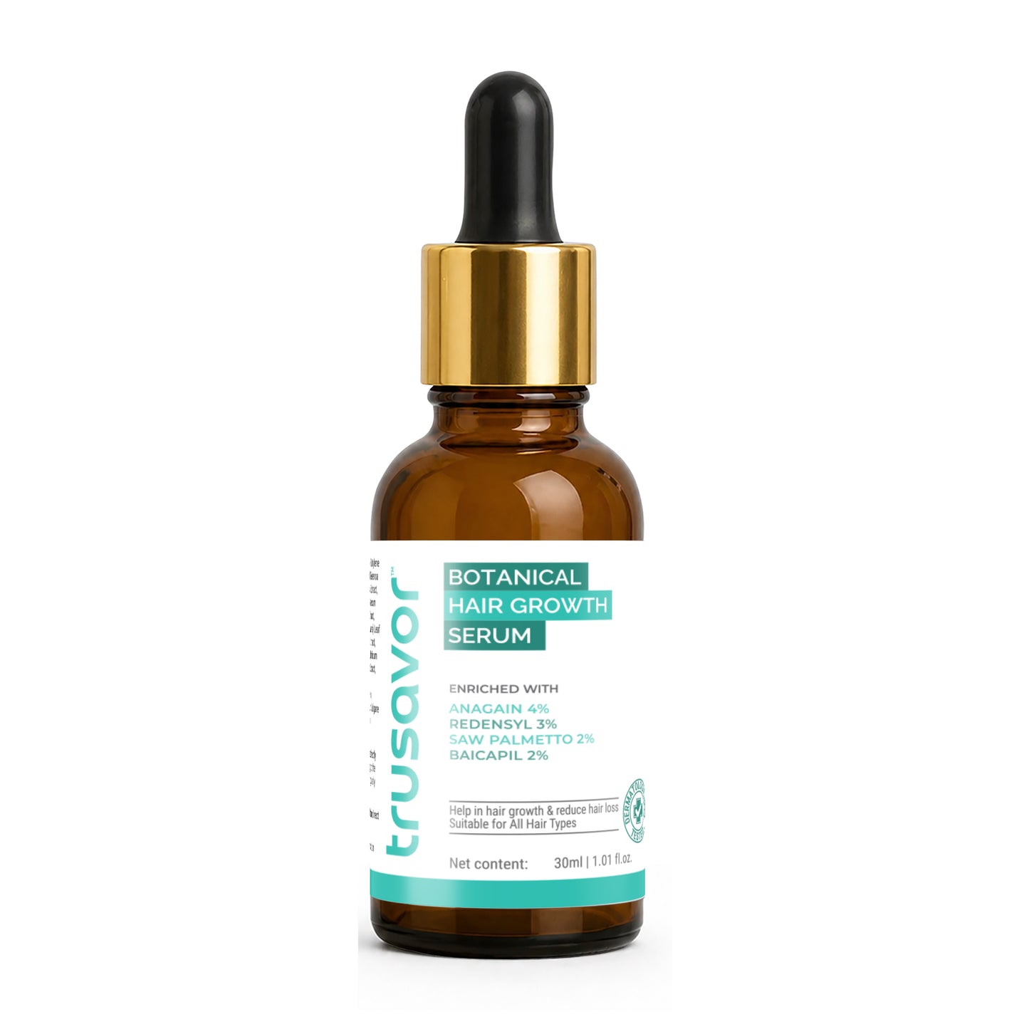 Trusavor Botanical Hair Growth Serum 30 ml | 4% Anagain, 3% Redensyl, 2% Baicapil, 2% Saw Palmetto & Biotin | Thicker & Stronger Hair | Prevents Hair Fall & Stimulates Follicles | For All Hair Types